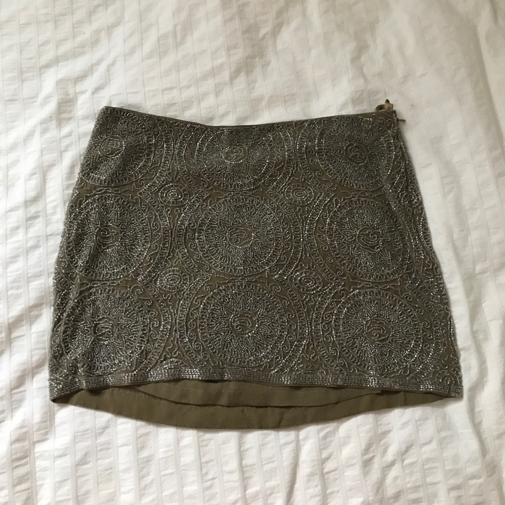 Olive green beaded haute hippie skirt